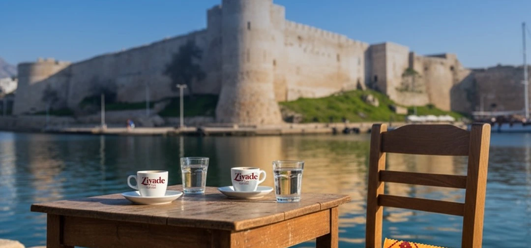 Girne Kalesi önünde bir masada Ziyade