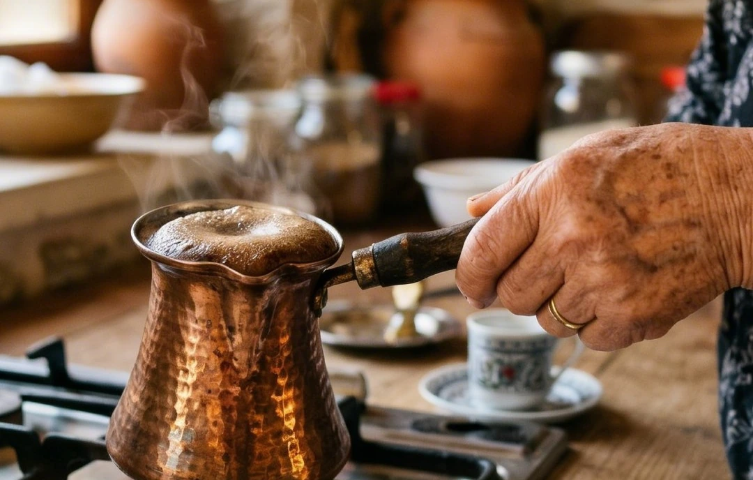 Ocakta köpüren bakır cezve